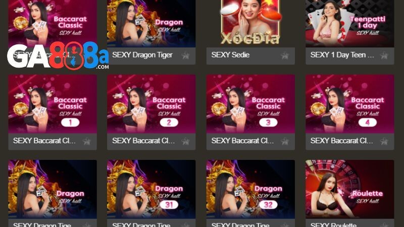 Một số trò chơi mà AE sexy tại GA888 cung cấp