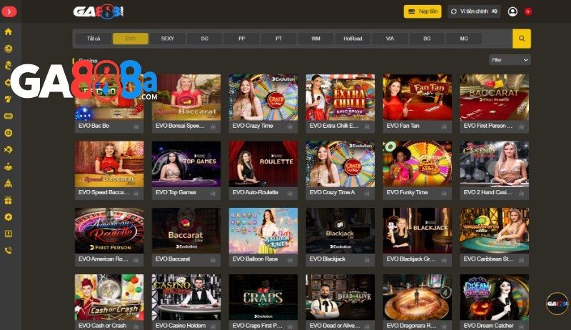 Sảnh EVO đa dạng trò cược casino online GA88