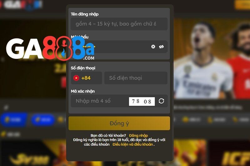 Điền thông tin tạo tài khoản GA888